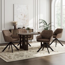 Esszimmerstühle 6er Set Armlehne Küchenstuhl Kunstleder Drehstuhl Dunkelbraun