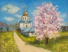 Painting oil canvas church - , in
