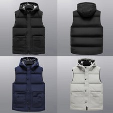Herren Ärmellos Pufferjacke Entendaunen Gesteppt Weste mit Kapuze Top