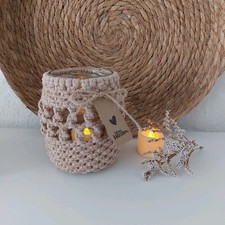 Windlicht Makramee I Handmade I Geschenkidee I Boho I Tischdekoration I Beige