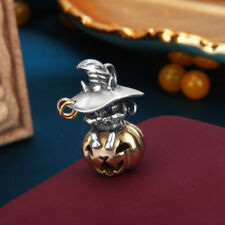 B37 Anhänger Hexe Katze mit Hexenhut Kürbis Sterling Silber 925