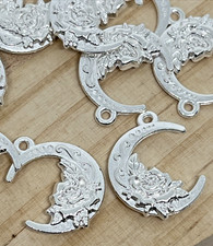 Mond mit Rose Charms Abstandshalter Charm Spacer Anhänger 30 Stk Silber 19mm DIY
