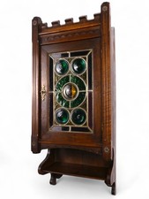 Antiker Wandschrank Bunte Bleiverglasung & Holz 85cm groß ~1920/1940 Alt