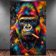 LEINWAND BILD ER XXL ABSTRAKT GORILLA AFFE ZIGARRE BUNT GRAFFITI WAND POSTER