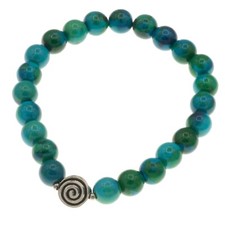 Chrysokoll Edelstein Armband 8 mm  Perlen 925  Perle elastisch