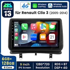 Autoradio Android 14 GPS Autoradio DAB+ 4G 6+128GB CARPLAY für Clio 3 2005-2014