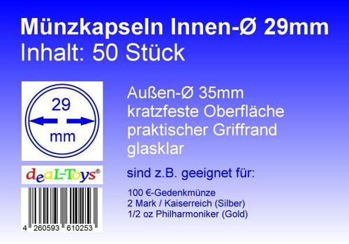Münzkapseln 29mm geeignet - 29mm,,