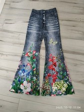 Schlaghose mit Blumenmuster Jeansoptik mit elastischem Bund Gr S