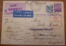 britische Zensur Bildpostkarte Post Automobil Kriens Schweiz 1941 Luftpost Welt