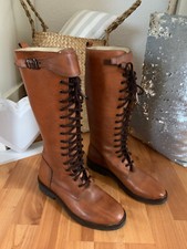 Gallucci Kinder Mädchen Leder Schnür Stiefel Boots Hoch Braun Cognac Gr. 36