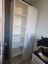 Wohnwand Hochglanz Weiß grau/ Glastisch