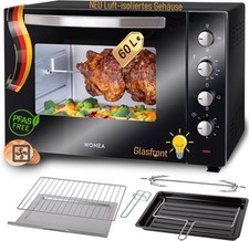 Mini Backofen 60 Liter, Umluft Isoliertes Gehäuse Drehspieß Minibackofen Neuware