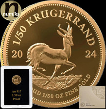 KRÜGERRAND KRUGERRAND Südafrika 2024 - 1/50 Oz GOLD mit Echtheitszertifikat