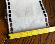 Stickband - Leinen -  natur - brauner Rand +eingezogenes braunes  Band, 12 cm 