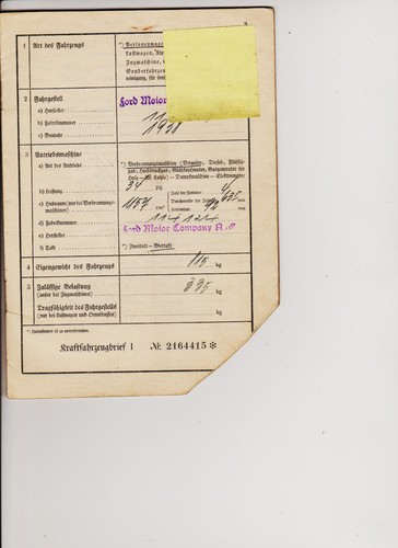 Ford eifel 1938 kfz - 1938, kfz-brief