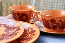 10tlg Campinggeschirr Space Age ORNAMIN Tasse Teller Orange 60er 70er Kunststoff