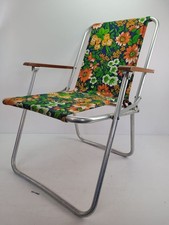 Klappstuhl Stuhl Garten Camping DDR Retro 60er Blumen Holzarm-Lehnen #2511062
