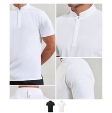 Herren Stehkragen Shirt Kurz Arm Stehkragen Hemd Uni Polohemd Short Sleeve Polo