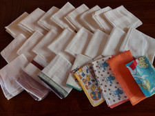 VINTAGE KONVOLUT STOFF TASCHENTÜCHER 19X HERREN WEISS 5X KINDER MOTIVE