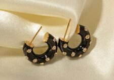 HERRLICHE CREOLEN?18KT VERGOLDET ?OHRSTECKER OHRRINGE ZIRKONIA EMAILLE SCHWARZ