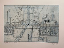 OTTO EGLAU - RADIERUNG - Schleuse Holtenau - HANDSIGNIERT, NUMMERIERT, DATIERT