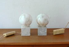 2 LINDNER LEUCHTEN NACHTTISCHLAMPEN MARMOR WÜRFEL KUGEL 70ER JAHRE VINTAGE