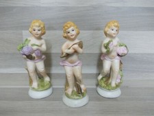 3 Retro Porzellan Engel im Set,  Figur Statue Putte Rosen Trauben Brot Deko, Top