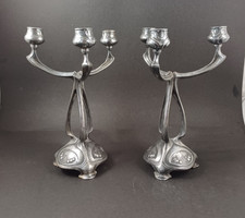 2 Jugendstil Kerzenleuchter Zinn um 1900