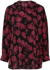 Bluse Gr. 44 Schwarz Rot Geblümt Damenshirt Top Longbluse Shirt Langarm Neu*