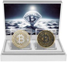 Silber Bitcoin Iced Out Set (2 x 1  oz Silber, teilvergoldet, Auflage 100)
