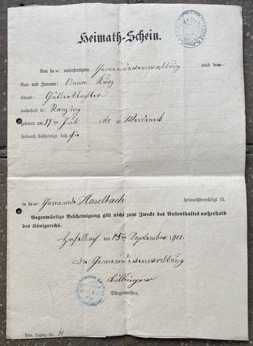 Heimatschein königreich - heimatschein,
