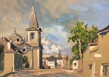 Dorfplatz, Gouache signiert