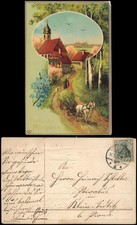 Ansichtskarte  Glückwunsch: Pfingsten Pferdefuhrwerk Straße 3D Effekt 1911