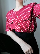 True Vintage Bluse rot weiß gepunktet 80er 90er elegant onesize S M 38 retro 