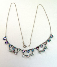 Art Deco Collier Kette Ankerkette mit Rheinkiesel 835 Silber antik (3406)