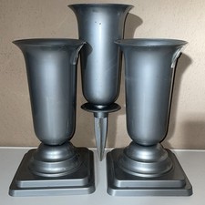 2 Stand mit Fuss (27cm)+ 1Steck-Grabvase (34cm), grau, Kunststoff