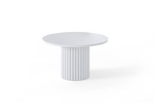 LOMELO Design Couchtisch rund Weiß Ø67 – Rillenfuß, 42 cm Höhe, modern & schlich
