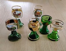 Mini Weinrömer, Andenkengläser grüner Fuß, Schnapsgläser 6 Stück vintage