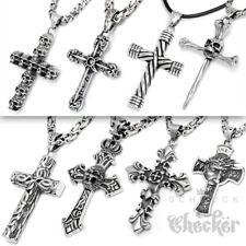 Hochwertige Kreuz Anhänger Halskette massiv Edelstahl silber Herren Bikerschmuck