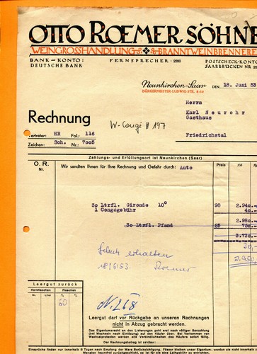 Rechnung 1953 otto roemer - 🤩,