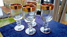 Vier hohe Likör oder Schnapsgläser - MURANO MEDICI - Goldrand - Höhe 12 cm