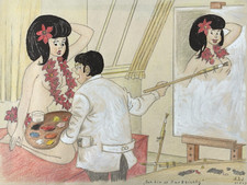 Original Zeichnung Karikatur koloriert signiert M. Koch dat. 1967 beim Maler