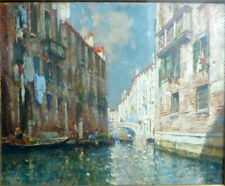 Gemälde: Venedig, Kanal, Henri Cassiers, Pastell, Gondeln, signiert, gerahmt
