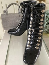 Asos Stiefelette Schnürstiefel Animalprägung Blockabsatz Schwarz gr. 37