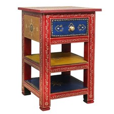 Indischer Nachttisch mit bunter Malerei Schränkchen Nachtkommode bunt 60 cm 