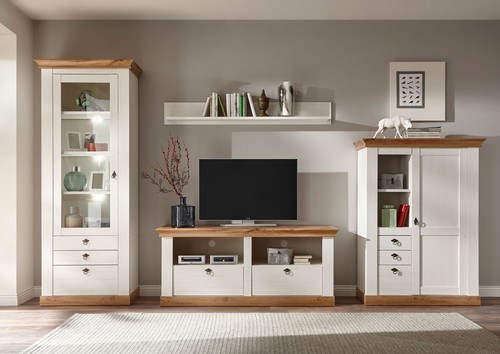 Landhaus wohnwand 336cm pinie - wohnwand,