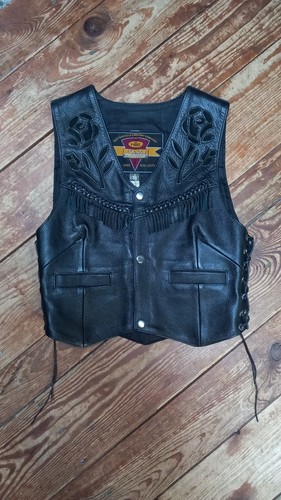 Lederweste biker rosen fransen - lederweste,
