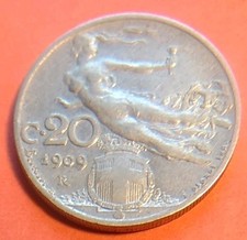 Moneta 20 centesimi lira italiana 1909 Regno d'Italia circolata 