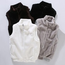 Herren Warm Weste Dick Kunstpelz Flauschig Fell Mantel Reißverschluss Lässig--