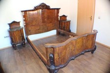 Französisches Danziger Barock Bett Nachtkasten Nussbaum Schlafzimmer  * 4336